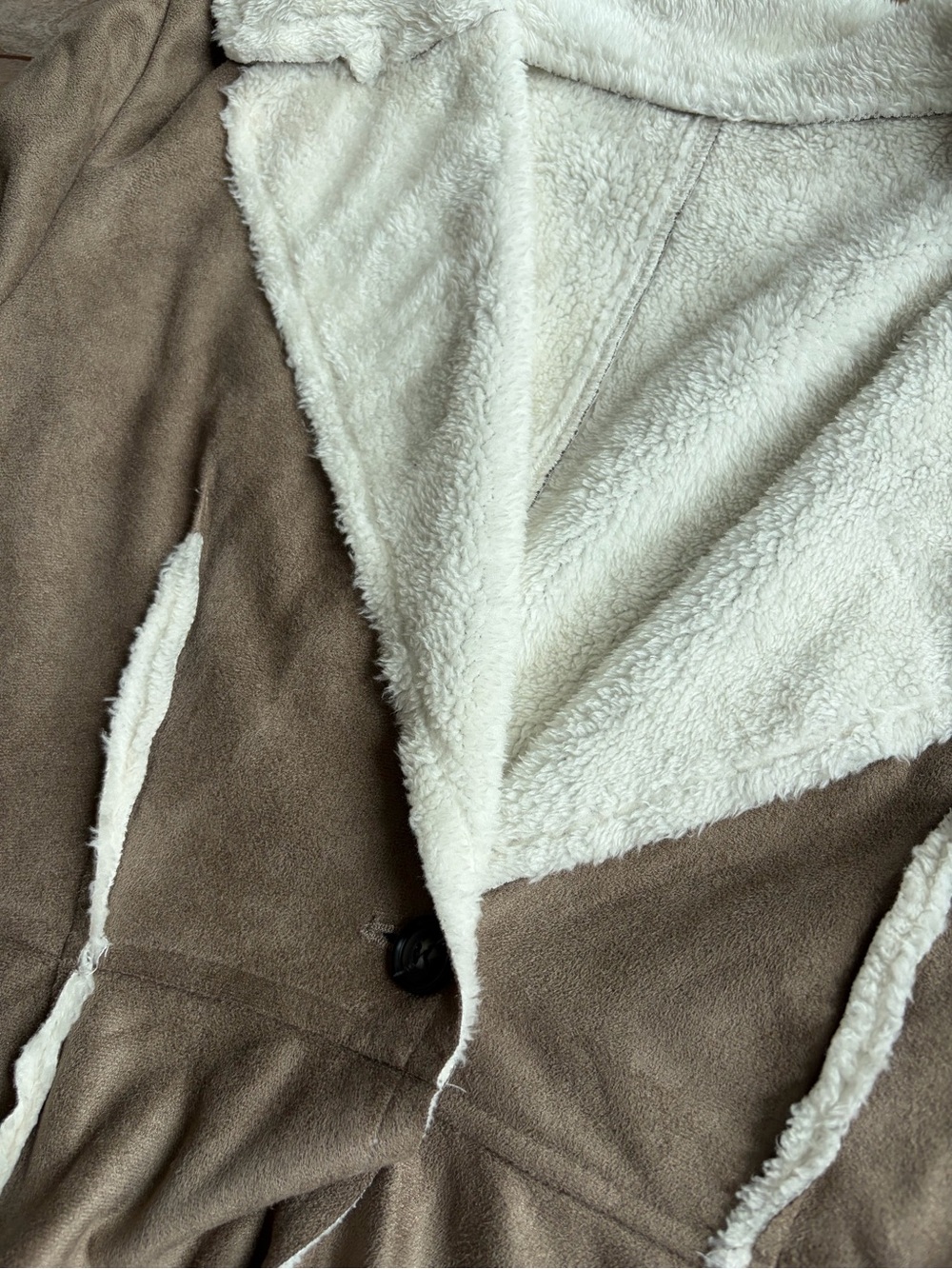 SHEIN Taupe Faux Suede Trench Coat with Cream Shearling - Picture 6 of 6